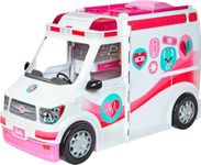 Barbie Care Clinic Vehicle Playset, Ambulance with Rolling Wheels Transforms into a 2+ Foot Hospital Playset with Lights and Sounds, 20+ Accessories and Surprise Features, for 3 to 7 Year Olds