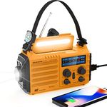 Emergency Portable Weather Radio,5000 Rechargeable AM/FM/SM/NOAA Radio with Solar Panel,Hand Crank,USB Charging Port,LED Flashlight&Reading Lamp,SOS,Compass,Battery Powered Radio for Survival/Blackout