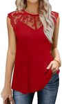 MIHOLL Womens Sleeveless Tank Tops Summer Casual Lace Floral Loose Blouses Dressy Shirts（Red, 2x-large）