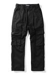 Mesinsefra Boys' Elastic Waist Cargo Pant Camouflage Cotton Casual Multi-Pockets Pull-On Pants, Black, 12-13 years