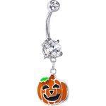 Body Candy Stainless Steel Happy JackoLantern Belly Button Ring with Dangle