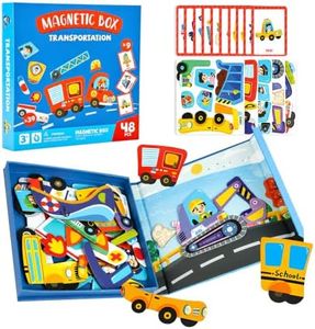 PUZSNAP Magnetic Dress Up Dolls Transportation Pretend Toy Set for Kids 3+