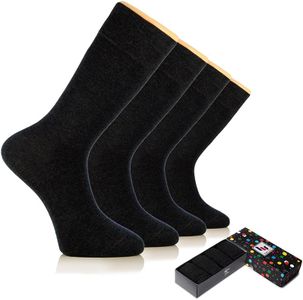 Hugh Ugoli Men's Rayon Dress Socks for Business & Trouser, Thin & Seamless Crew Socks, 4 Pairs with Gift Box, Charcoal Black, Shoe Size: 8-12