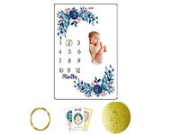 ROITIX Monthly Milstone Blankets Soft Floral Memory Blankets Girls Boys Cute Photo Background Blankets White (Blue Flower)