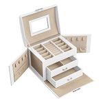 SONGMICS 3-Tier Jewellery Box/Case with Mirror, Lockable Jewellery Organiser with Handle, 2 Drawers, Travel Jewellery Storage, Modern Style, Gift for Loved Ones, Classic White JBC154W01