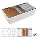 30 Granite Composite Kitchen Sink - Fulorni 30"x19" Granite Kitchen Sink Ledge Workstation Undermount White Quartz Classic Under Counter Single Bowl Sink Basin