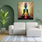 Pitaara Box Yoga Position with The Symbols of Seven Chakras D2 | Peel & Stick Vinyl Wall Sticker for Bedroom & Living Room | 16 x 18.4 inch (41 x 47 cms)