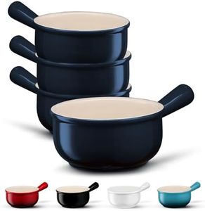 KooK French Onion Soup Bowls, French Onion Soup Crocks, Soup Bowl with Handles, 15 oz, Set of 4, Ceramic Bowls, Microwave, Dishwasher Safe & Oven safe, Stoneware,(Navy)
