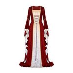 Renaissance Costume Womens Medieval Faire Halloween Cosplay Costumes Velvet Irish Retro Gothic Gown Long Over Dresses (CA/US, Alpha, Medium, Regular, Regular, Wine Red)