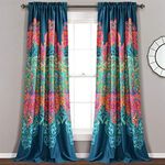 Lush Decor Boho Chic Light Filtering Window Curtain Panel Pair, 84" x 52" + 2" Header, Turquoise and Navy, 84 in x 52 in, Turquoise & Navy