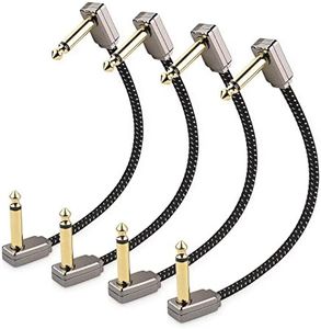 Cable Matters 4-Pack Premium Braided Guitar Patch Cable 6 Inches (Guitar Effect Pedal Cables, Patch Cables Guitar) with Metal Gold-Plated Connectors in Black