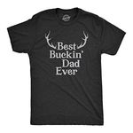 Mens Best Buckin Dad Ever Antlers T shirt Funny Fathers Day Hunting Tee for Guys (Heather Black) - XL