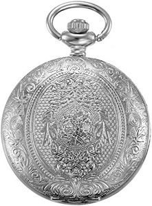 JewelryWe Reloj de Bolsillo Cuarzo, Floral Retro Vintage con Cadena Larga 80cm, Plateado Buen Regalo para Hombre Mujer