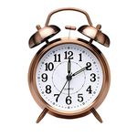 Retro Alarm Clock, Old Fashioned Bedside Alarm Clock with Non Ticking Twin Bell, Vintage Battery Operated Analogue Quartz Loud Alarm Clock with Night Light for Bedroom Brown