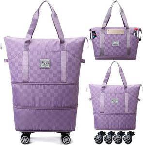 Travel Bag with Wheels,Expandable 55L Duffel Bags for Women,Foldable Rolling Duffle Bag with Wheels,Carry on Luggage,Gift for Men Women Suitcases (Purple)