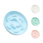 Ceramic Cat Slow Feeder Bowl - Pastel Series Slow Feeding Cat Bowls - Cute Maze Cat Food Plate for Healthy Eating - Fun Cat Puzzle Feeder Dish - Dishwasher Safe - 6.3''W x 1.2''H - 7 OZ - Pale Blue