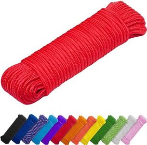 TECEUM Rope – 90 Feet x 1/4 Inch (7mm) – Red – Strong All-Purpose Utility Rope – Camping, Crafting, Flag Pole, Indoor & Outdoor – Polypropylene Nylon Poly Lightweight Diamond Braided Cord
