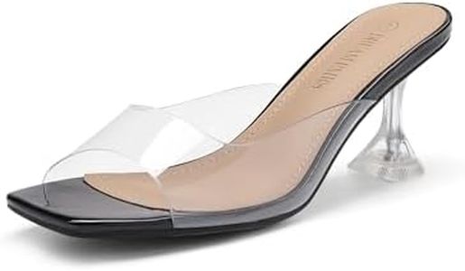 DREAM PAIRS Women’s Clear Heels Square Toe High Stiletto Mules Slip on Wedding Dress Heel Sandals,Size 8,Black Clear,DHS215-1