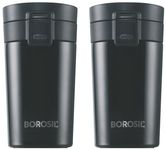 Borosil Coffeemate Insulated Mug, Vacuum Insulated Travel Coffee Mug with Lid, 8 Hours Hot and 14 Hours Cold, 300 ml (Stainless Steel) (Pack of 2)