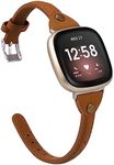 Minyee Compatible with Fitbit Versa 3/Fitbit Sense Band for Women and Men, Slim & Thin Leather Straps Bracelet Wristband for Fitbit Versa 3/ Fitbit Sense Smartwatch (Deep Brown)