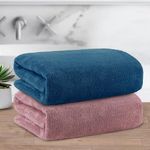 Story@Home Towels for Bath Large Size | Microfiber Towels for Bath | Towel Set of 2 | 400 GSM | 70 x 140cm | Navy Blue & Peach| Bath Towels for Men, Women & Kids | Gym Towel | Perfect for Everyday Use
