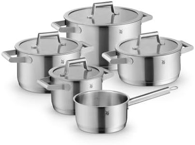 WMF Comfort Line Topfset Induktion 5-teilig, Kochtopf Set mit Glasdeckel, Cromargan Edelstahl mattiert, Skalierung, Induktions Töpfe Set stapelbar, unbeschichtet
