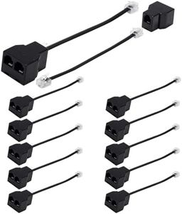 Yumiwoow Phone Line Splitter,Telephone Splitter,with RJ11 6P4C Plugs,Suitable for Telephone,Fax Machine (Black /12 Pack)