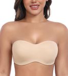 DotVol Women's Seamless Bandeau Underwire Minimizer Strapless Bra(Beige, 44C)