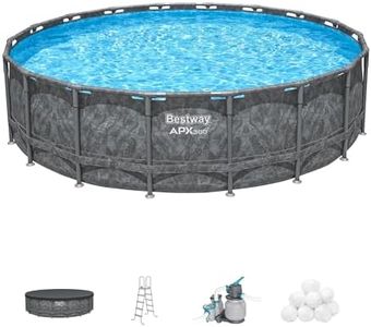 Bestway APX 365 18' x 52" Round Above Ground Swimming Pool Outdoor Backyard Framed Pool Set with Sand Filter Pump, Ladder, and Cover, Dark Marble