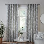 Fusion - Black & White Leaf Curtains W46 x L54 (117 x 137cm) - 2x Panels - 100% Cotton - White Eyelet Curtains with Leaves Print - Tropical Leaf Curtains and Drapes in White/Black - Matteo Collection