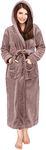 NY Threads Women Fleece Hooded Bathrobe - Plush Long Robe (Large, Taupe)