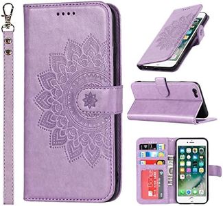 Cavor Wallet Case for iPhone SE 2020/ SE 2022, iPhone 7, iPhone 8 PU Leather Case Magnetic Clasp 3D Embossed Flower Women Flip Folio Kick stand with Card Holder Wristlet Hand Strap Protective Cover for iPhone7/ iPhone8/ iPhoneSE2/ SE3 4.7'' -Flower Purple