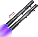 UV Flashlight Pen, LED 395nm Ultraviolet Flashlight, Zoomable Blacklight Flashlight IPX4 Waterproof Detector for Pet Urine, Cat Dog Stains, Bed Bug, Household Wardrobe Toilet-2 Pack