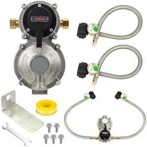 BlueStars Upgraded RV Propane 2-Stage Auto Changeover LP Propane Gas Regulator-2 Tank, with Two 18Inch RV Pigtail Stainless Braided Hoses & Gauge - Dual Propane Regulator for RV Van Trailer Camper