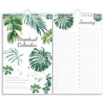 Perpetual Calendar – Undated Calendar 12-Month for Birthday, Anniversaries, Important Days, Festivals Reminder, 6’’ x 10’’ with 2 Lines Per Days, Twin-wire Binding, Thicker Paper, Tropical Green Leaf