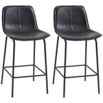 HOMCOM Bar Stools Set of 2, Upholstered Counter Height Bar Chairs, 26" (66 cm) Kitchen Stools with Steel Legs for Dining Area, Kitchen Aisle, Black