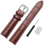 Narako Alligator Style Genuine Leather Watch Bands,Genuine Calf Leather Replacement Watch Strap with Stainless Metal Buckle Clasp 12mm, 14mm, 16mm, 18mm, 20mm, 22mm, 24mm for Men and Wom (14mm, Brown)