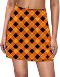 Ekouaer Golf Skorts Women Mini Skirts Lightweight Golf Skirts with Shorts Pockets Tennis Outfits,Orange Print Large