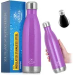 Zulay 9oz,17oz, 25oz, or 34oz Stainless Steel Water Bottle - Double Wall Insulated Metal Water Bottle For Hot & Cold Drinks - BPA Free Steel Water Bottle With Leak-proof Lid (Purple)