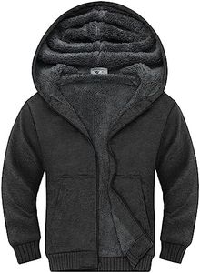 SWISSWELL Unisex Boys Girls Fleece Hoodie Sherpa Lined Jacket Zip Up Hooded Sweatshirt Winter Outerwear for Kids (Dark Grey, 12-13)