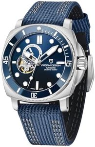 Pagani Design 1736 Orologio meccanico automatico Tourbillon Giappone NH39 vetro zaffiro cinturino in pelle 200 metri orologio subacqueo sportivo da uomo, Blu