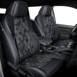bgucar Leather Seat Covers Custom Fit for 2024-2026 Tacoma Gen 4th Double Cab - Fully Covered - Fit Like a Glove - Center Console Armrest Covers Included - Camouflage Black & White Stitching