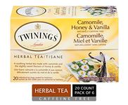 Twinings Honey and Vanilla Herbal Camomile Individually Wrapped Tea Bags | Soothing, Slightly Sweet & Naturally Caffeine Free | 20 Count (Pack of 6)