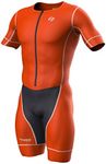 Zimco Triathlon Tri Suit - Men's Classic Short Sleeve Skinsuit Trisuit Racesuit Triathlon Aero Suit Swim Bike Run (Orange, M)