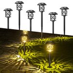 Quntis 6 Pack Solar Lights Outdoor Garden Stake LED Garden Solar Lights Waterproof IP65 Solar Path Lights Warm White for Garden Patio Yard Pathway Dusk to Dawn Auto On/Off