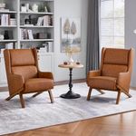 Yaheetech PU Leather Armchair Set of 2, Retro Accent Chair with High and Wide Back, Thick Seat Couhion Living Room Chair for Reading Nook, Home Office, Bedroom, Brown