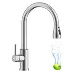 DAYONE Kitchen Mixer Tap with Pull Out Spray, Stainless Steel Sink Taps Mixer for Kitchen Single Lever, High Arc 360° Swivel 3 Spray Modes Kitchen Faucet-Brushed Steel