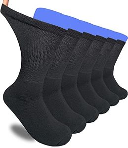 MOLAX Men Diabetic Socks Extra Wide Non Binding Crew Sock Bariatric Swollen Sock Loose Fit for Edema Thick Ankle Calf 3 Pairs, B-black (3 Pairs), One Size