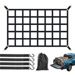 Cargo Net for Pickup Truck Bed (66" x 50") - Heavy Duty 1100 lbs Capacity, Adjustable Cam Buckles & S-Hooks, Thick Herringbone Nylon, with Drawstring Storage Bag for Trailers and Trucks