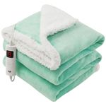 GlamHaus Heated Throw Electric Fleece Over Blanket Sofa Bed Large 160 X 130cm - 9 Heat and 9 Timer Auto Shut Off - Soft Reversible Design - Digital Control - Machine Washable (Lucite Green)